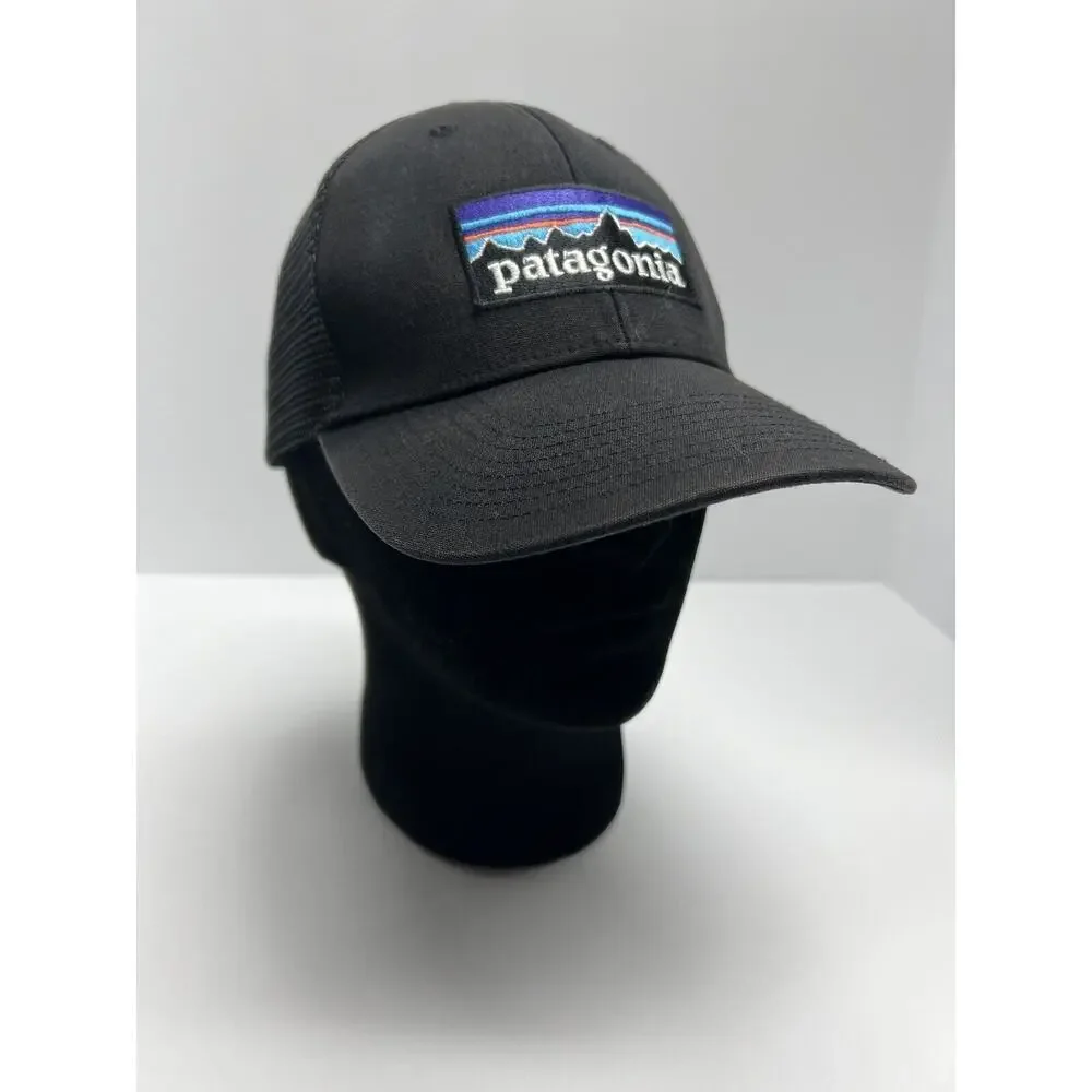 Patagonia Unisex Ball Cap P-6 Logo Trucker Snap Back Hat Mesh Black - Picture 2 of 10
